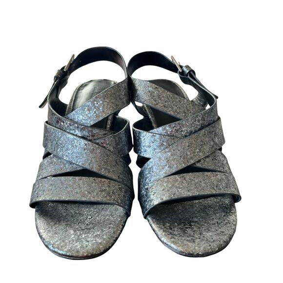 Zara Sandals Womens Size 36 Silver Strappy Block Heels Holiday Dressy Metallic - Picture 5 of 8